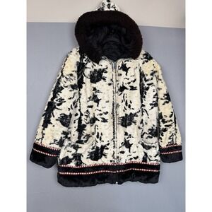 Vintage 50s Pony Hair Hooded Jacket Large L Cow Western Shearling Ranch Coat 60s